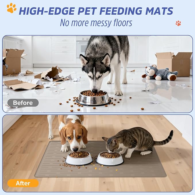 Large Dog Mats for Food and Water, 32"x24" Waterproof Pet Food Mats for Floor Nonslip Silicone Bowl Mats with Raised Edges - Image 3