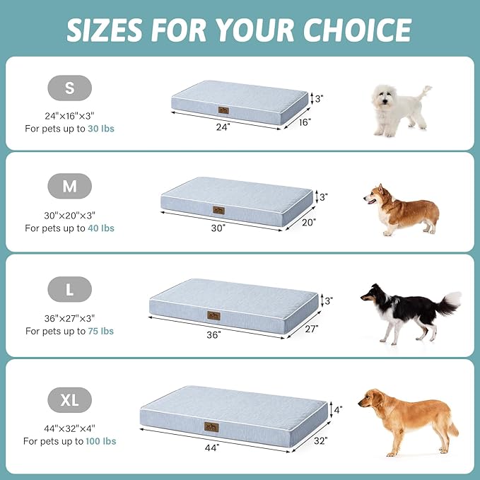 COZY KISS Large Cooling Orthopedic Dog Bed, Q-Max >0.5 Waterproof Egg Crate Foam Pet Bed with Removable Washable Cover, 44x32x4in,Light Blue - Image 4