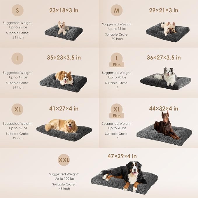 EHEYCIGA Washable Large Dog Bed for Crate 35x23 Inch, Kennel Pad for Dogs Up to 45 lbs, Plush and Comfy Pet Sleeping Mat, Charcoal - Image 7