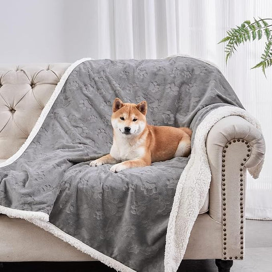Qeils Dog Blankets for Small Dogs - Waterproof Cat Blanket Washable - Sherpa Fleece Puppy Blanket, Soft Plush Reversible Throw Protector for Bed Couch Car Sofa, 30"X40", Grey by Qeils