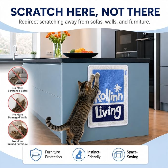 Wall Mounted Sisal Cat Scratcher Mat, Cat Scratch Pad, Natural Sisal Scratcher for Couch, Space Saving Cat Scratching Mat for Indoor Cats (Monstera, X-Large) - Image 5