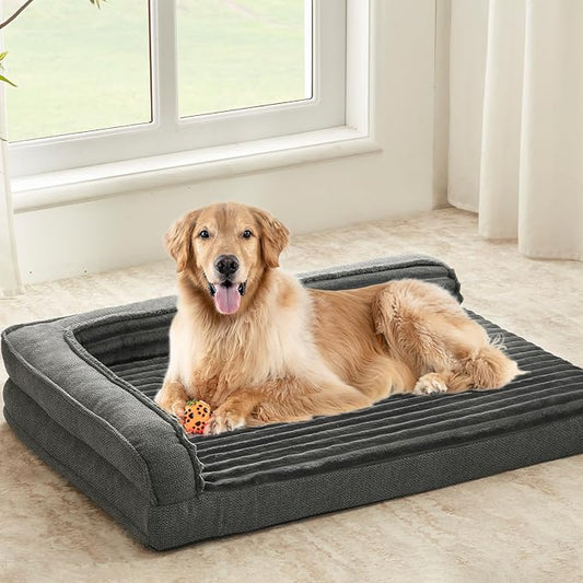 WINDRACING Orthopedic Dog Beds for Large Dogs 40x28 inch, L Shape Waterproof Dog Bed with Bolster Sides, Washable Big Pet Bed with Removable Cover & Non-Slip Bottom, Gray by WINDRACING