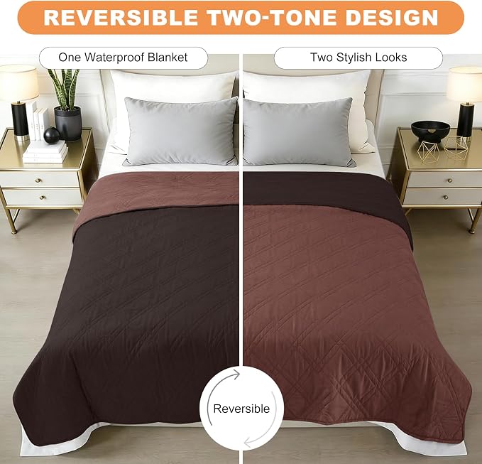 100% Waterproof Dog Bed Cover Pet Blanket(30"x71"),7-Layer Reversible Washable Sofa Couch for Furniture Car (Chocolate+Coffee) - Image 3