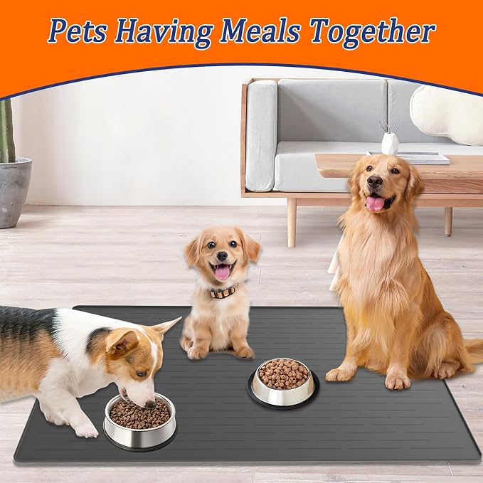 48"x32" Extra Large Pet Food Mat, 1.5MM Super Thick Silicone Dog Mats for Food and Water, XXXL Nonslip Pet Feeding Mats for Floors,Dog Cat Bowl Mat with Raised Edges, Light Gray - Image 7