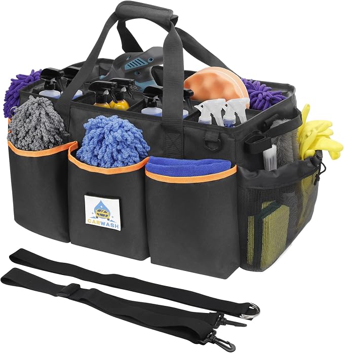 WDG Detailing Bag Cleaning Caddy Organizer with Handle & Polisher Tote Bag Wearable Cleaning Caddy Car Care Storage/Carry Tote for Car Care Supplies Organizer -Small - Image 6