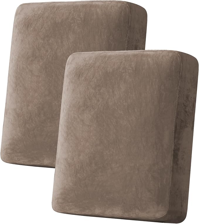 H.VERSAILTEX Velvet Stretch Couch Cushion Cover Plush Cushion Slipcover for Chair Loveseat Sofa Cushion Furniture Protector Seat Cushion Sofa Cover (2 Piece Medium Sofa Cushion Covers, Mocha) by HVERSAILTEX