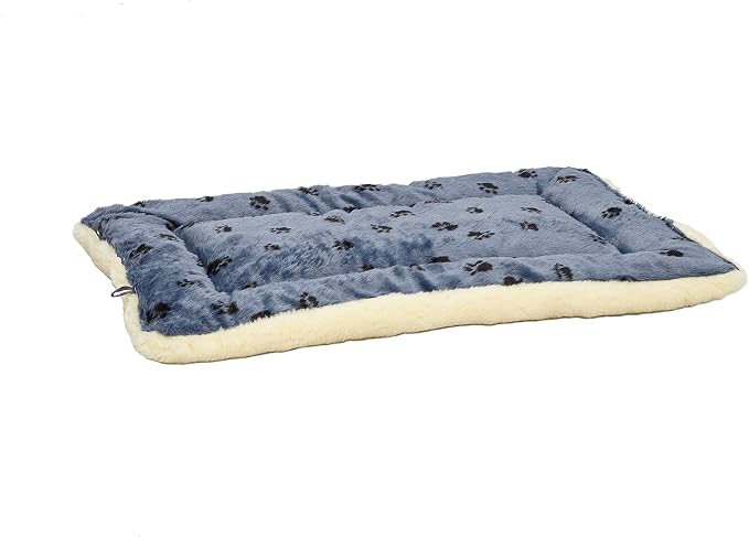 MidWest Homes for Pets QuietTime Reversible Paw Print Pet Bed, Soft Faux Fur & Fleece 42-Inch Crate Mat for Large Dogs, Machine Washable, Blue and Cream - Image 4