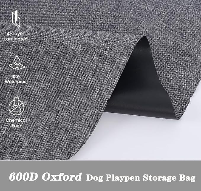 32" Dog Playpen Storage Bag, Suitable for Foldable Exercise Pet Playpens, Dog Fence Travel Bag with Handles for Camping and RV Trip, Waterproof Oxford Fabric Grey - Image 4