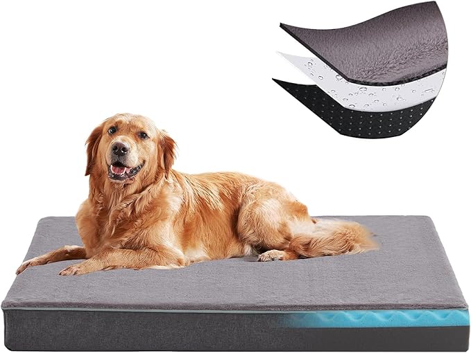 Orthopedic Memory Foam Dog Bed for Large Dogs, Cooling Gel Dog Crate Mat with Removable Washable Cover & Non-Slip Bottom, Ideal for Arthritic Dogs Up to 90lbs (Grey, X-Large: 41" x 29" x 4") by URGVANZPET