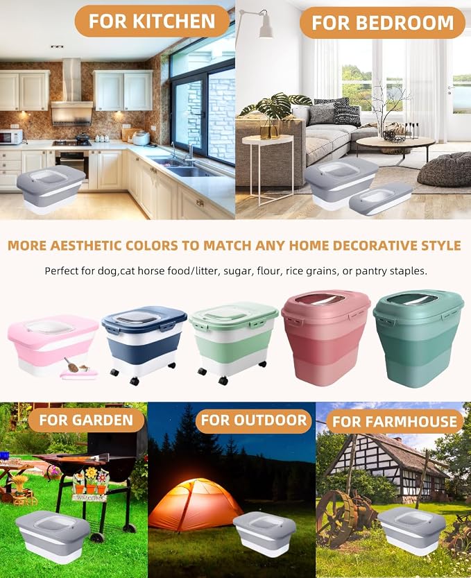 10-13 Lbs Dog Food Storage Container,Collapsible Dog Food Container | Pet Food Storage Container with Airtight Lid,Pet Food Scoop,Cat Food Storage Dry Food for Dog,Cat and Other Pets - Image 8