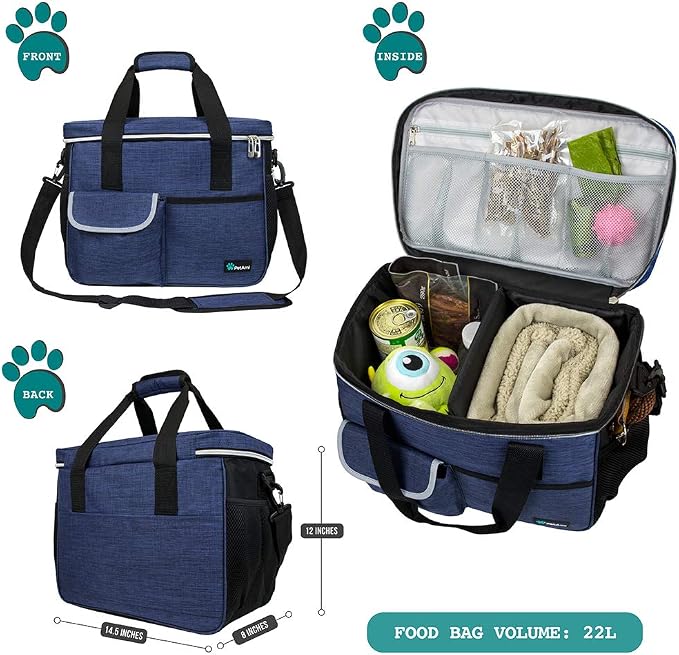 PetAmi Dog Travel Bag Organizer, Pet Travel Kit with 2 Food Containers & 2 Collapsible Dog Bowls, Pet Supplies Tote with Luggage Sleeve, Weekend Road Trip Camping Essentials, Navy Blue, Medium - Image 2