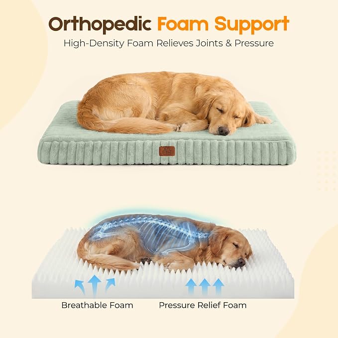 Orthopedic Dog Bed for XXL Jumbo Dog, Waterproof Pet Bed,Non-Slip Bottom and Egg-Crate Foam with Removable Washable Cover Crate Bed,Green,47"x29"x4" - Image 4
