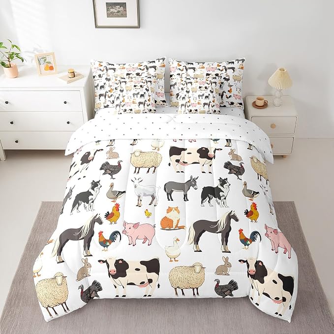 Erosebridal Queen Size Farm Animal Comforter Set with Sheets Boys Girls Cartoon Animals 7 Piece Bedding Sets for Kids Toddler Rustic Farmhouse Bed in A Bag Funny Country Theme Bed Set - Image 2