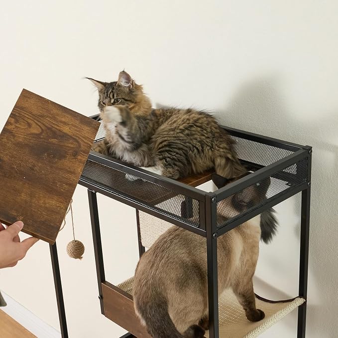 Cat Litter Box Furniture Enclosure with Shelve and Scratching Pad, Hidden Litter Box Furniture Pet Cabinet with Cat Feeding Station, 48.4 Inch Wooden Kitty Washroom Furniture, Cat Tree House,Cat Tower - Image 12