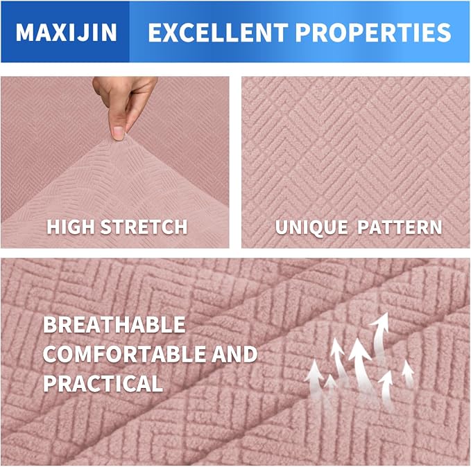 MAXIJIN 3 Piece Couch Covers for 2 Cushion Couch loveseat Cover, Stretch Love Seat Sofa Slipcovers for Dogs Pet, Thick Furniture Protector with 2 Seat Cushion (55"-69", Dusty Pink) - Image 3