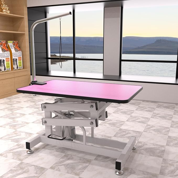 Hydraulic Dog Pet Grooming Table, 42 Inch Heavy Duty Professional Pet Grooming Station 21'' -36'' Height Adjustable for Small Medium Large Dog at Home with Clamps and Grooming Noose, Pink - Image 6