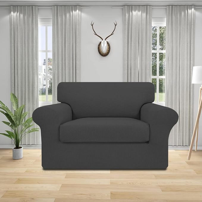 Easy-Going 2 Pieces Stretch Oversized Chair Couch Cover Sofa Cover for Dogs Sofa Slipcover for Separate Cushion Couch Jacquard Fabric Elastic Furniture Protector for Pets (Dark Gray, Oversized Chair) - Image 2