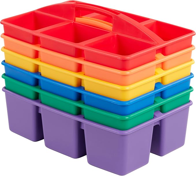 ECR4Kids 6-Compartment Large Plastic Caddy, Multipurpose Organization, Primary, 6-Pack - Image 9