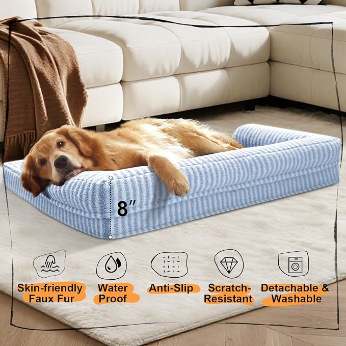 MEKIY Orthopedic XL Dog Bed with Bolster for Extra Large Size Dogs | Pillow Support for Neck Relief, Egg Crate Foam, Skin-Friendly Surface, Waterproof Liner, Anti-Slip Bottom, 42 x 30 Inch - Image 6