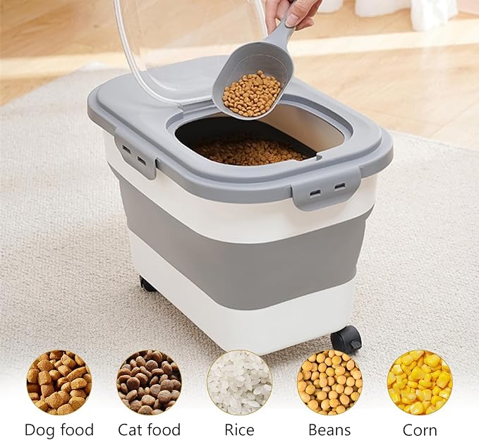 SEWIU Dog Food Storage Container Up to 2pack*20LB,Collapsible Dog Food Container with Travel Silicone Bowl and Scoop for Dog/Cat/Bird Food/Cat litter,Keep Dry Food Fresh,Easy to Move. - Image 7