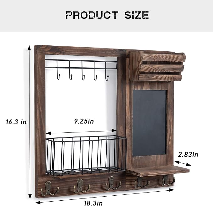 Key Holder for Wall, Mail Organizer Wall Mount with 5 Hooks and Shelf | Home Decorative with 5 Double Hooks and Chalkboard for Home Coat/Letter/Dog Leash/Entryway/Hallway/Living Room Decor - Image 2