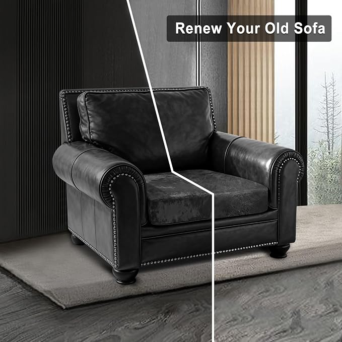 ANARACHON Leather Look Couch Cushion Covers Sofa Seat Slipcovers Sets Couches Furniture Protector for Sectional Armchair Loveseat Pets Kids Stretch Spandex Fabric (1 Cushion Armchair, Dark Grey) - Image 7