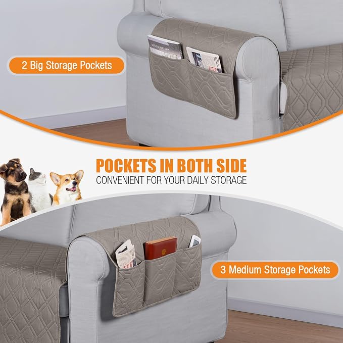 VANSOFY Waterproof Loveseat Couch Cover for Pets, Khaki, 54" | Non-Slip, Washable, Utility Pockets, Pet Friendly, Furniture Protector Slipcover for 2 Cushion Plus Couch - Image 3