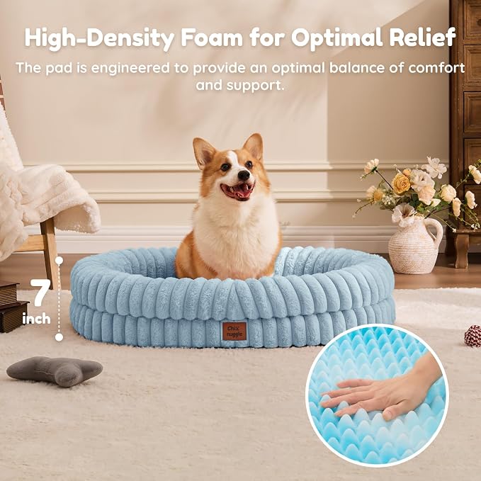 ChiXnuggle Orthopedic Dog Bed, Washable Cover, Faux Fur Bolster Pet Couch | waterproof,egg crate foam,non-slip bottom,for large dogs,light blue,35*28*7,dog sofa - Image 5