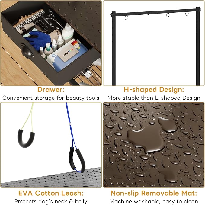 Dog Grooming Table with Drawers and Mesh Tray,32 Inch Adjustable Pet Grooming Table with Non-slip Removable Washable Mat and EVA Protective Lanyard ,Professional Grooming Table for small Dogs at Home - Image 5