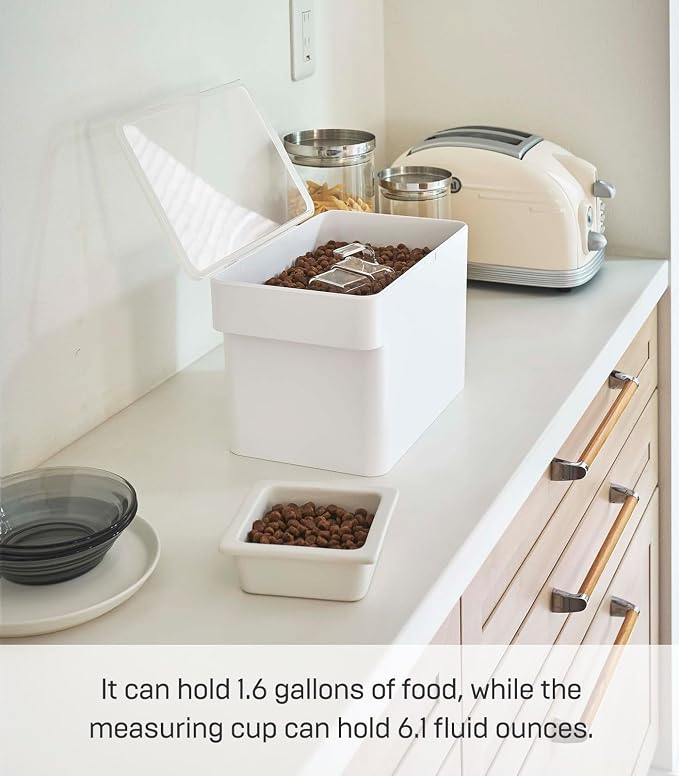YAMAZAKI Home Tower Airtight Pet Food Storage Container - Cat And Dog Food Holder Bin With Transparent Lid And Handle - Medium - Polypropylene - 8 Lbs., 1.6 Gallons, 6 Quarts,White - Image 5