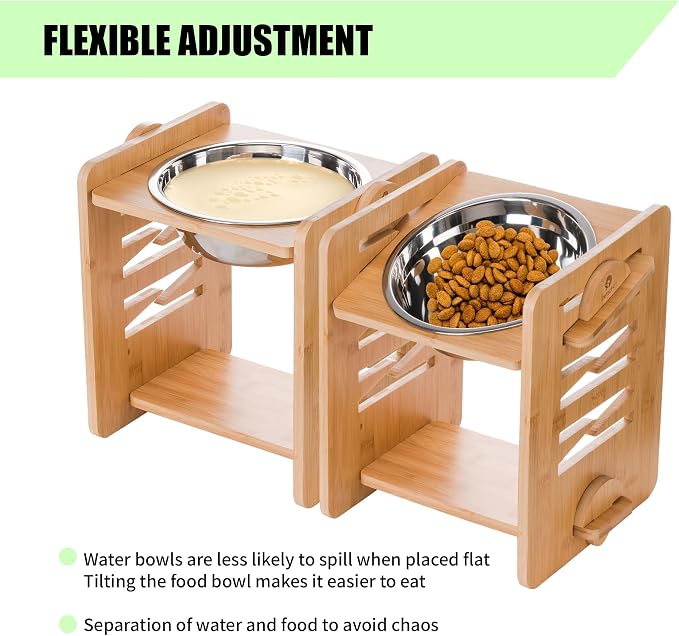 Elevated Dog Bowls, 9 Heights Adjustable Raised Dog Bowl 4.7″-11.8″, with Food Grade 304 Stainless Steel 51 OZ, Bamboo Dog Bowl Stand for Medium and Large Dogs, 2 Pack - Image 6