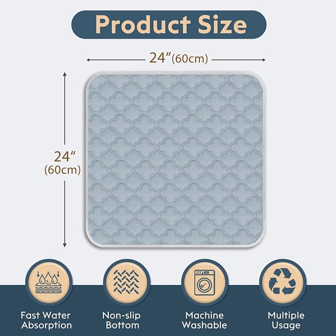 FunFurry Washable Pee Pads for Dogs - Reusable, Waterproof, Super Absorbent with Non-Slip Backing (Light Grey, 24" X 24" - 2 Pack) - Image 2