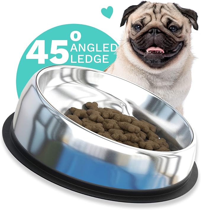 Enhanced Pet Bowl – Slanted Stainless Steel Dog Bowl for Flat-Faced Breeds Like Bulldogs, Pugs, Frenchies – Raised Back, No-Spill, Reduces Gas & Mess – Large Size, Non-Slip, Food-Grade - Image 3