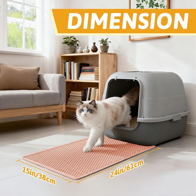 Pieviev Cat Litter Mat, Double-Layer Waterproof Design, 24" x 15" Coral Red | Honeycomb Litter Box Mat Catches Scattered Particles to Stop Tracking, Urineproof Base protects Floors, Easy to Clean - Image 2