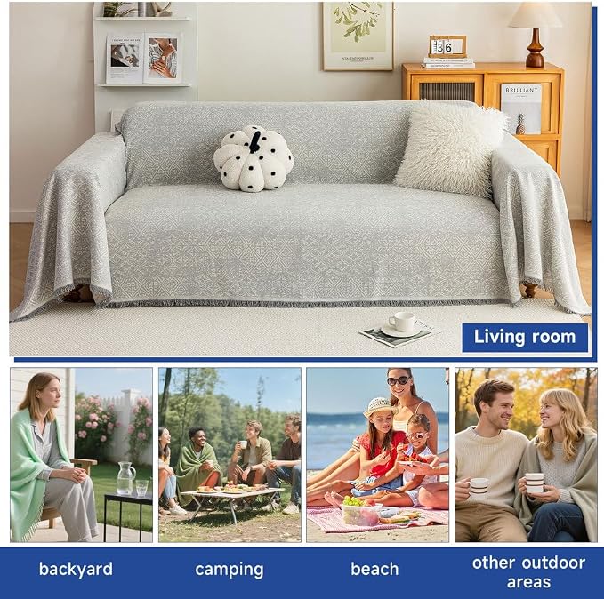 ROOMLIFE Gray Couch Cover Boho Sofa Covers for 3 Cushion Couch Washable, Furniture Protector Sofa Couch Cover for Dogs, Soft Breathable Sofa Slipcover, Couch Throw Blankets with Tassels 71''X134'' - Image 6
