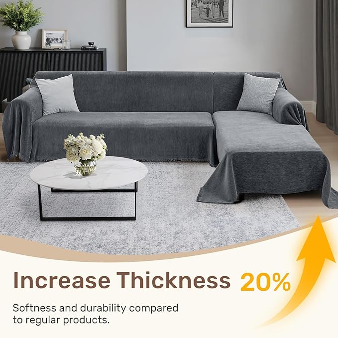 2 Pieces Sectional Couch Covers L Shaped Cover XXXL Dark Gray | Thick Washable Fabric for L Shaped Sectional Sofa, Anti-Pet Hair, Stain & Wear Resistant, Easy Care & Installation - Image 3