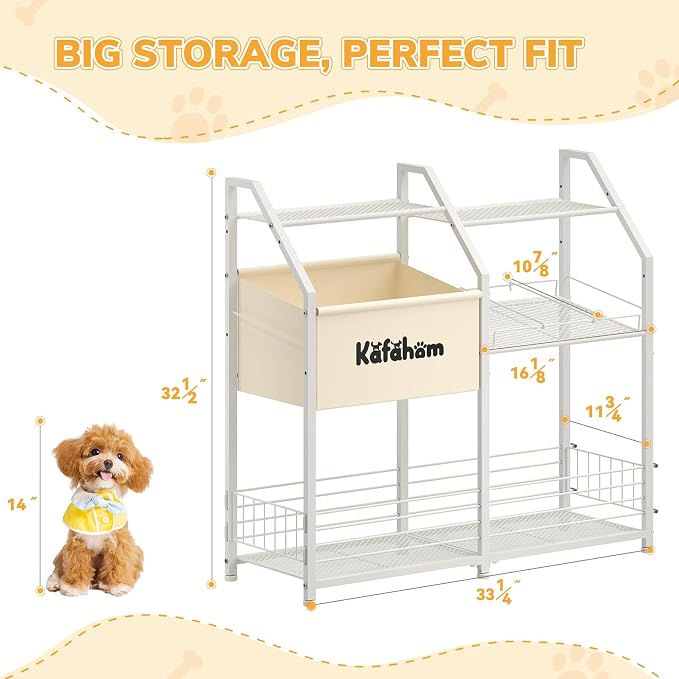 KAFAHOM Dog Toy Basket, Large Dog Toy Bin with Can Dispenser, Pet Toy box with Storage Shelf, Dog Stuff with Collar Leash Holder Rod, Ultimate Pet Furniture & Essentials, Dog Lover Gifts - Image 3