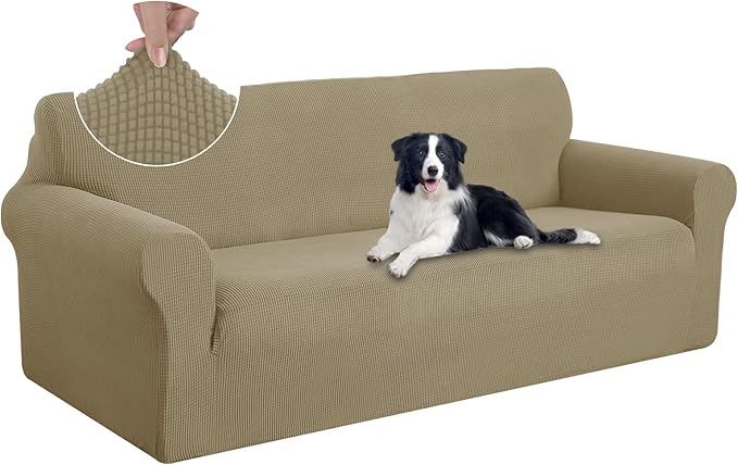U-NICE HOME Oversized Stretch Couch Cover Slipcover, Sand | 3 Cushion Sofa, 1-Piece Sofa cover, Washable, Pet friendly, Furniture protector, Polyester Spandex Jacquard fabric by U-NICEHOME