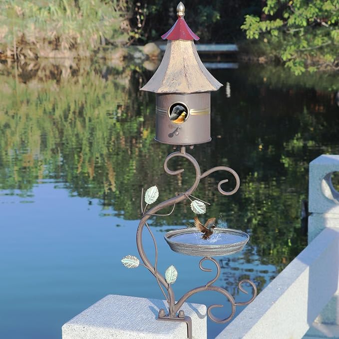 Deck Bird Bath, Metal Bird Bath and Bird Houses, Deck Mounted Bird Bath | Detachable and Adjustable Sturdy Deck Bird Bath for Outdoor Porch Yard Garden Decoration - Image 2