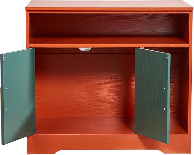 VEVOR Cat Litter Box Enclosure, 31 in Hidden Litter Box Cabinet with Shelf & Storage, Modern Style Indoor Cat Washroom, Wooden Kitty House Furniture End Table, Fit Most Litterboxes, Red & Green - Image 10