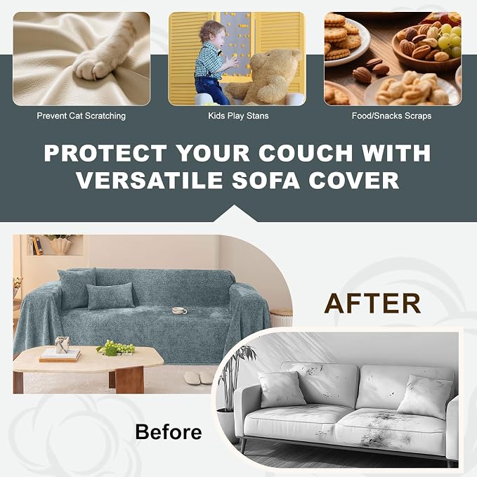 ROOMLIFE Couch Cover Boho Sofa Covers for 3 Cushion Couch Washable Blue | Furniture Protector Sofa Couch Cover for Dogs, Soft Breathable Sofa Slipcover, Couch Throw Blankets with Tassels 71''X134'' - Image 6