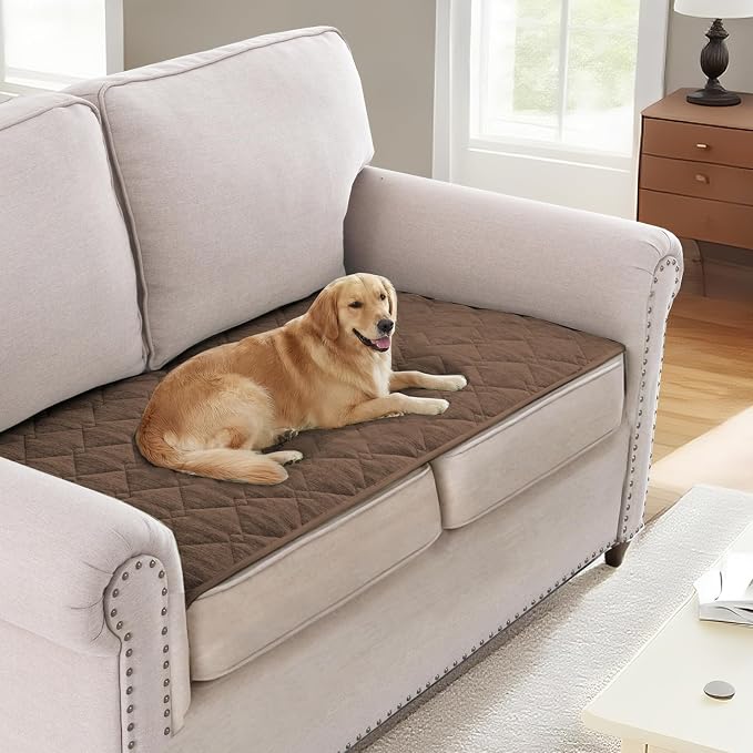 H.VERSAILTEX Couch Cover Chenille Pet Fuzzy Sofa Covers for 2 Cushion Couch Anti Slip Washable Sofa Slipcovers with Strap Soft Couch Protector Cover for Dogs Cats Kids(27.6" x 59",Coco Mocha) by HVERSAILTEX