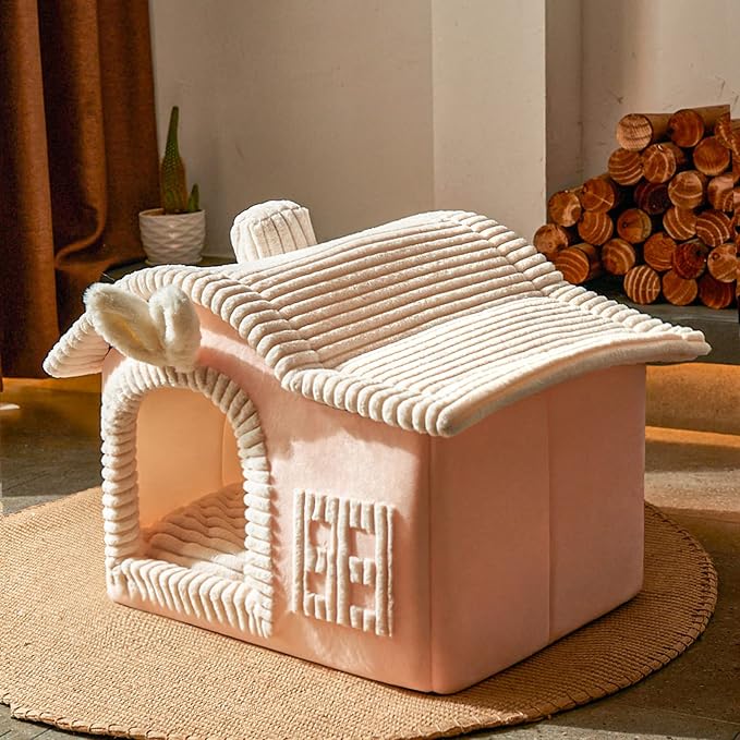 Jiupety Rabbit Cat House for Indoor Cats, Cute Covered Cat Bed with Spacious Interior, Pet Cave Bed Up to 3-15 Lbs Kitten, Pink - Image 6