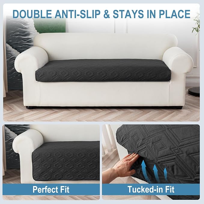 Genina 100% Waterproof Couch Cover for 3 Cushion Couch Sofa Cover for Dogs, Anti-Slip Sofa Covers Washable Couch Covers for Sectional Sofa L Shape for Pets Furniture Protector, 1 Piece (Black, Sofa) - Image 5