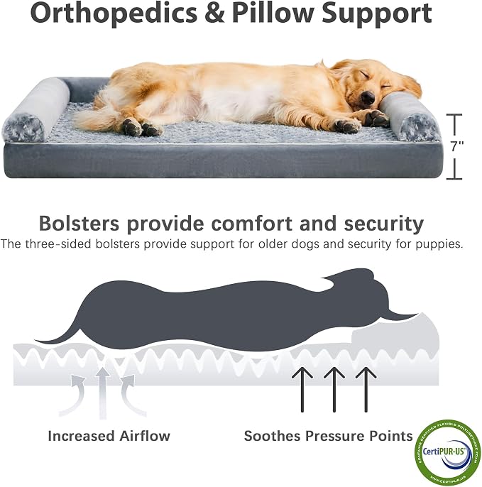 BFPETHOME Orthopedic Washable XLarge Dog Bed for Senior Dog Cozy Sleep | Extra Large Waterproof Big Soft Pet Couch Bed for Dogs Relax with Removable Cover Supportive Egg Crate Foam Grey 42x30 Inch - Image 3