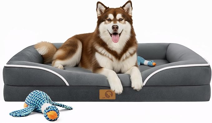 HOMEMATE Dog Bed for Extra Large Dog: 48x35 inch Orthopedic Large Dogs Bed XXL Outdoor Pet Cat Bed Sofa Supplies with Toy Dogs Crate Pad Couch with Removable Washable Cover & Non-Slip Botton Dark Grey | Large Dogs Bed with Non-Slip Botton & Removable W... by Homemate