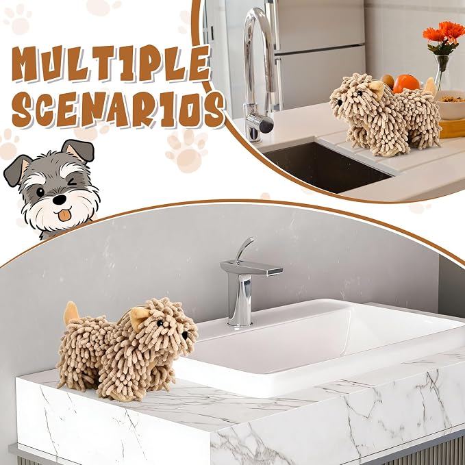 Tegeme 1 Pcs Chenille Dog Hand Towel Fuzzy Towel Absorbent Microfiber Soft for Bathroom Kitchen Washstand (Brown,Standing Dog) - Image 5