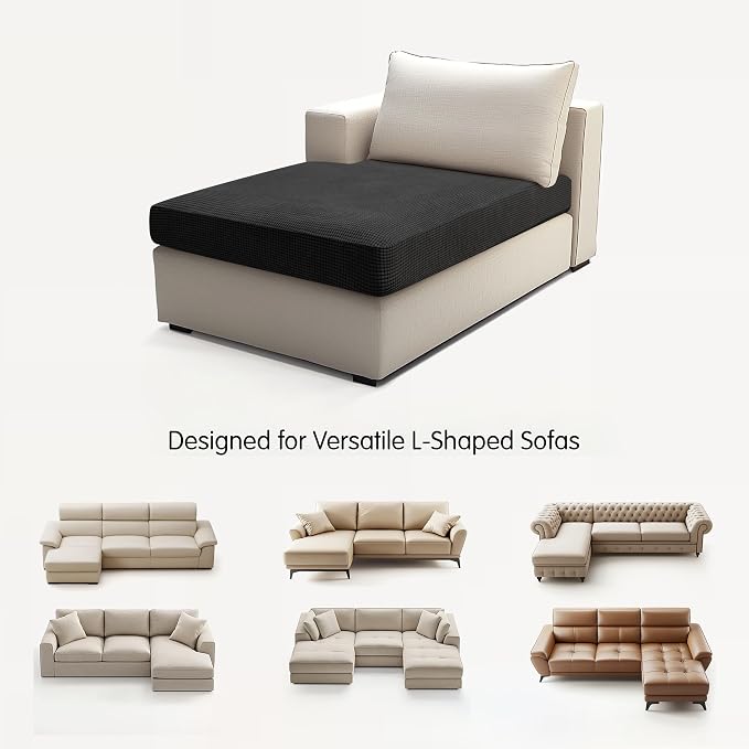 Hokway Stretch Chaise Cover Individual Couch Cushion Slipcovers Reversible Cushion Protector Slipcovers Sofa Cushion Protector Covers (Chaise Cover, Black) - Image 9