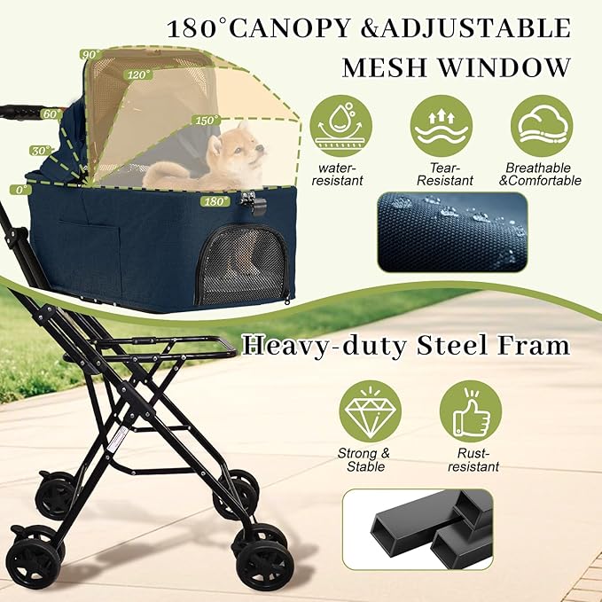 Dog Stroller with Detachable Carriers, Foldable Dog Stroller for Medium Dogs 20 lbs with Cup Holder and Storage Bag, Pet Stroller for Small Dogs, Double Cat Strollers Suitable for All-Terrain