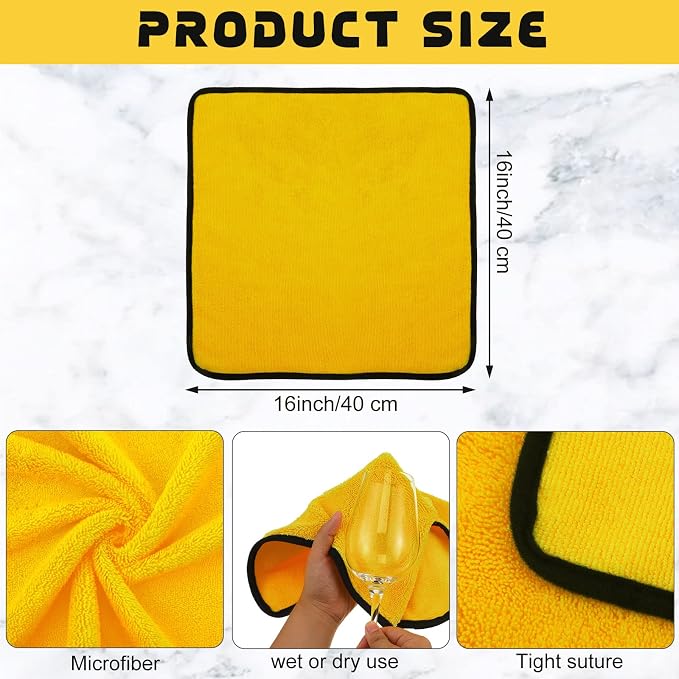 Tallew 120 Pcs Yellow Microfiber Towels: 16"x16" Microfiber Drying Towels Bulk Micro Fiber Car Cleaning Cloth for Cars Drying Washing Polishing Cleaning Household Supplies - Image 2